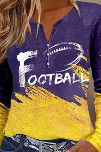 FOOTBALL Graphic Notched Neck Long Sleeve T-Shirt Shirts & Tops Krazy Heart Designs Boutique   