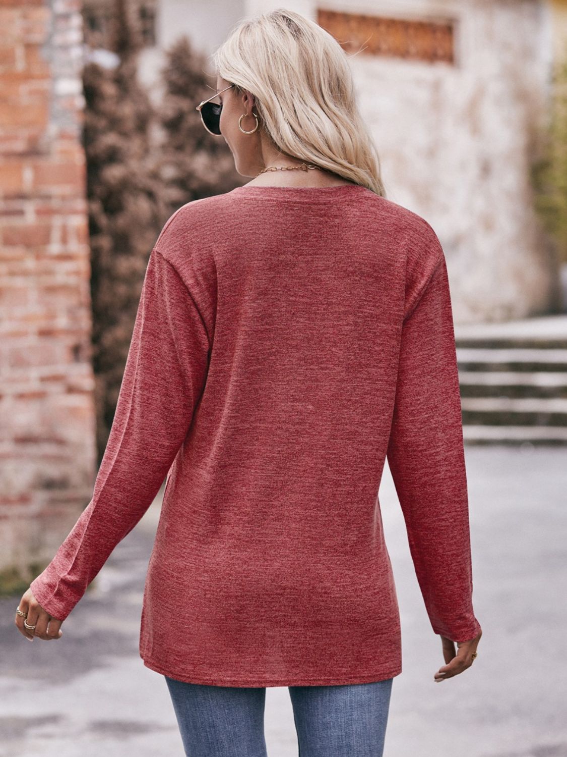 Double Take Buttoned Notched Neck Long Sleeve Top (6 Colors)  Krazy Heart Designs Boutique   