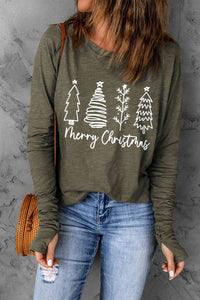 MERRY CHRISTMAS Graphic Long Sleeve T-Shirt  Krazy Heart Designs Boutique Sage S 