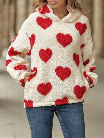 Fuzzy Heart Pocketed Dropped Shoulder Hoodie (3 Colors) Shirts & Tops Krazy Heart Designs Boutique Deep Red S 