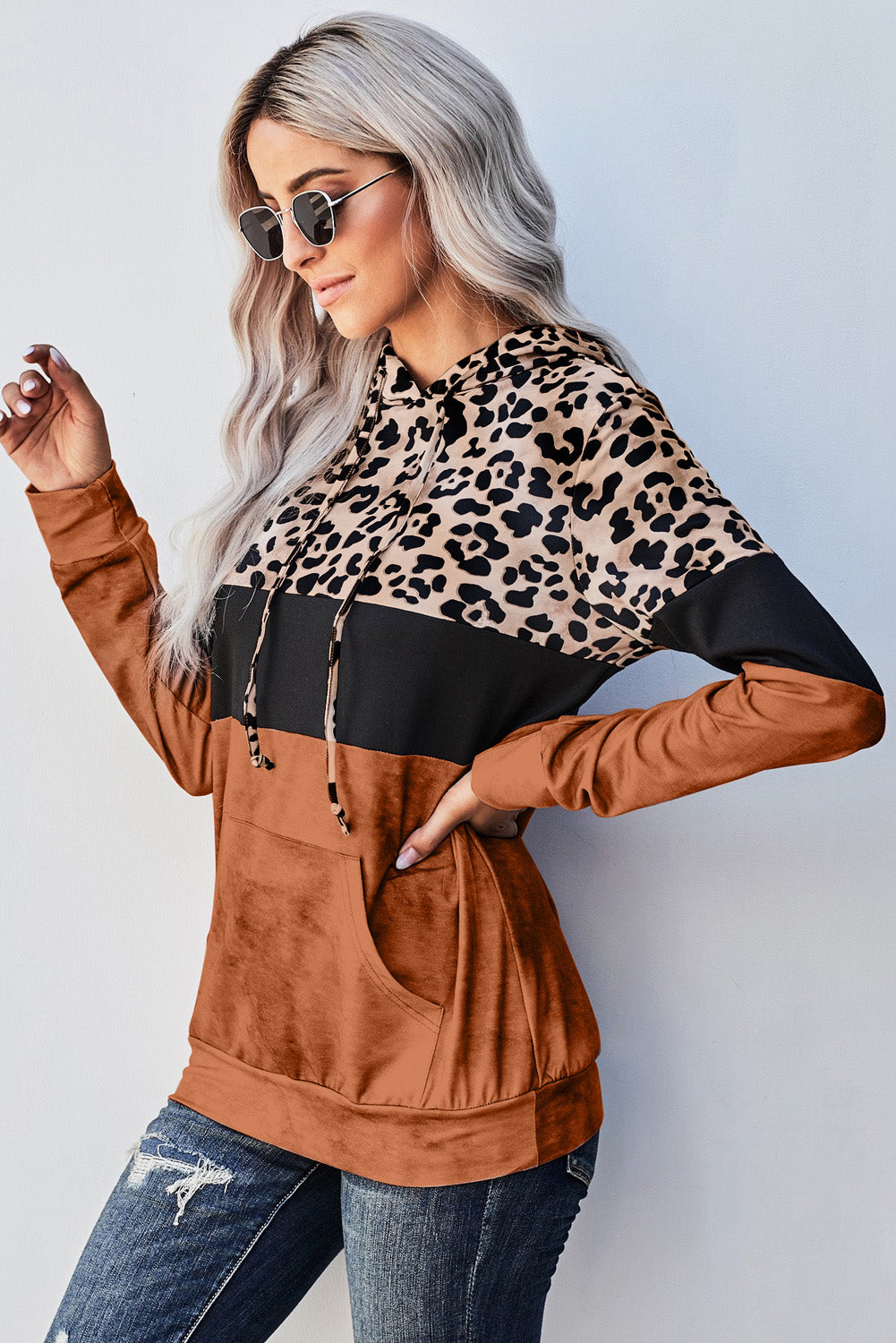 Leopard Color Block Hoodie (5 Colors)  Krazy Heart Designs Boutique   