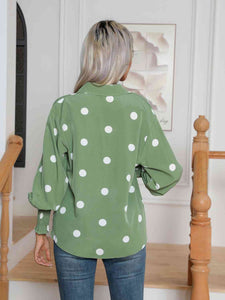 Polka Dot Collared Neck Buttoned Lantern Sleeve Shirt Shirts & Tops Krazy Heart Designs Boutique   