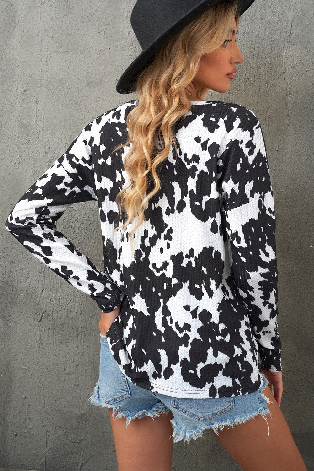 KHD Cow Print Round Neck Long Sleeve Top  Krazy Heart Designs Boutique   