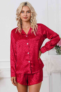 Long Sleeve Shirt and Shorts Lounge Set Loungewear Krazy Heart Designs Boutique Red S 