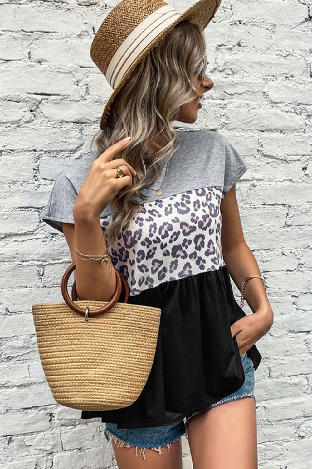 Leopard Color Block Babydoll Tee Shirt  Krazy Heart Designs Boutique   