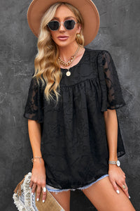 Round Neck Puff Sleeve Blouse (11 Colors)  Krazy Heart Designs Boutique Black S 