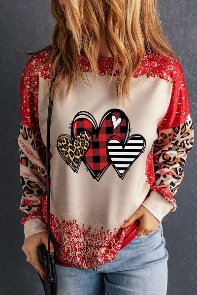 Heart Leopard Print Round Neck Sweatshirt Shirts & Tops Krazy Heart Designs Boutique   