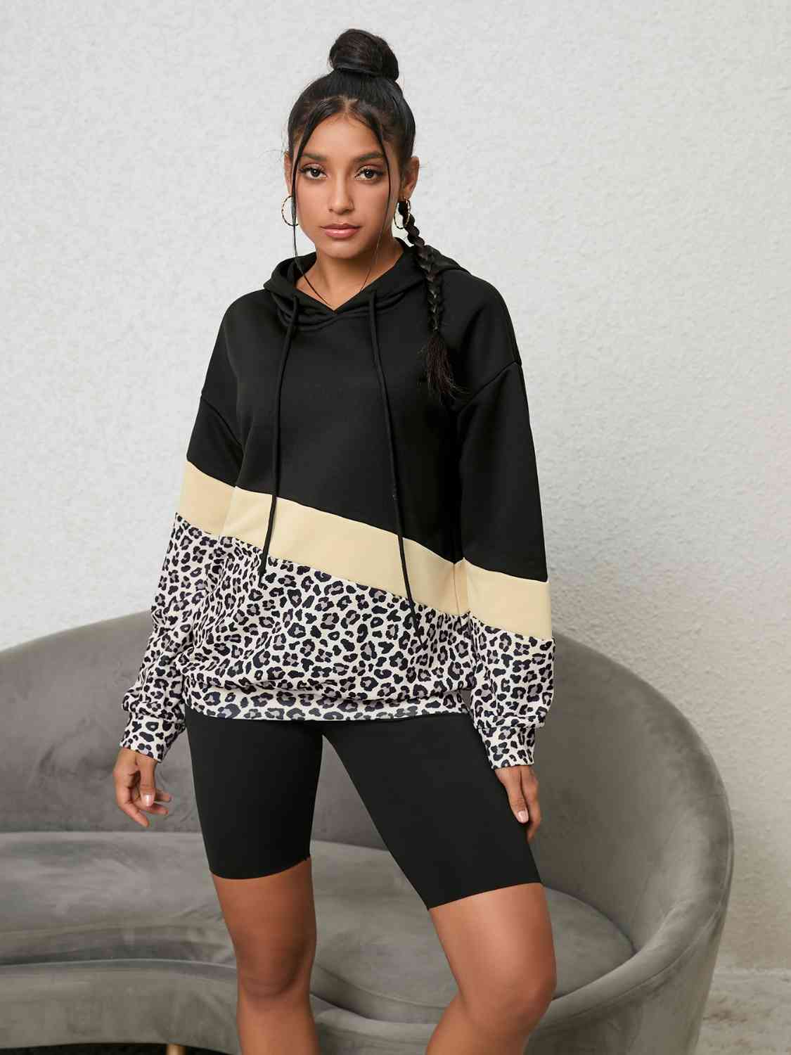 Leopard Color Block Hoodie Shirts & Tops Krazy Heart Designs Boutique   