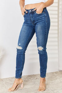 Judy Blue Full Size High Waist Distressed Slim Jeans pants Krazy Heart Designs Boutique Dark 0 