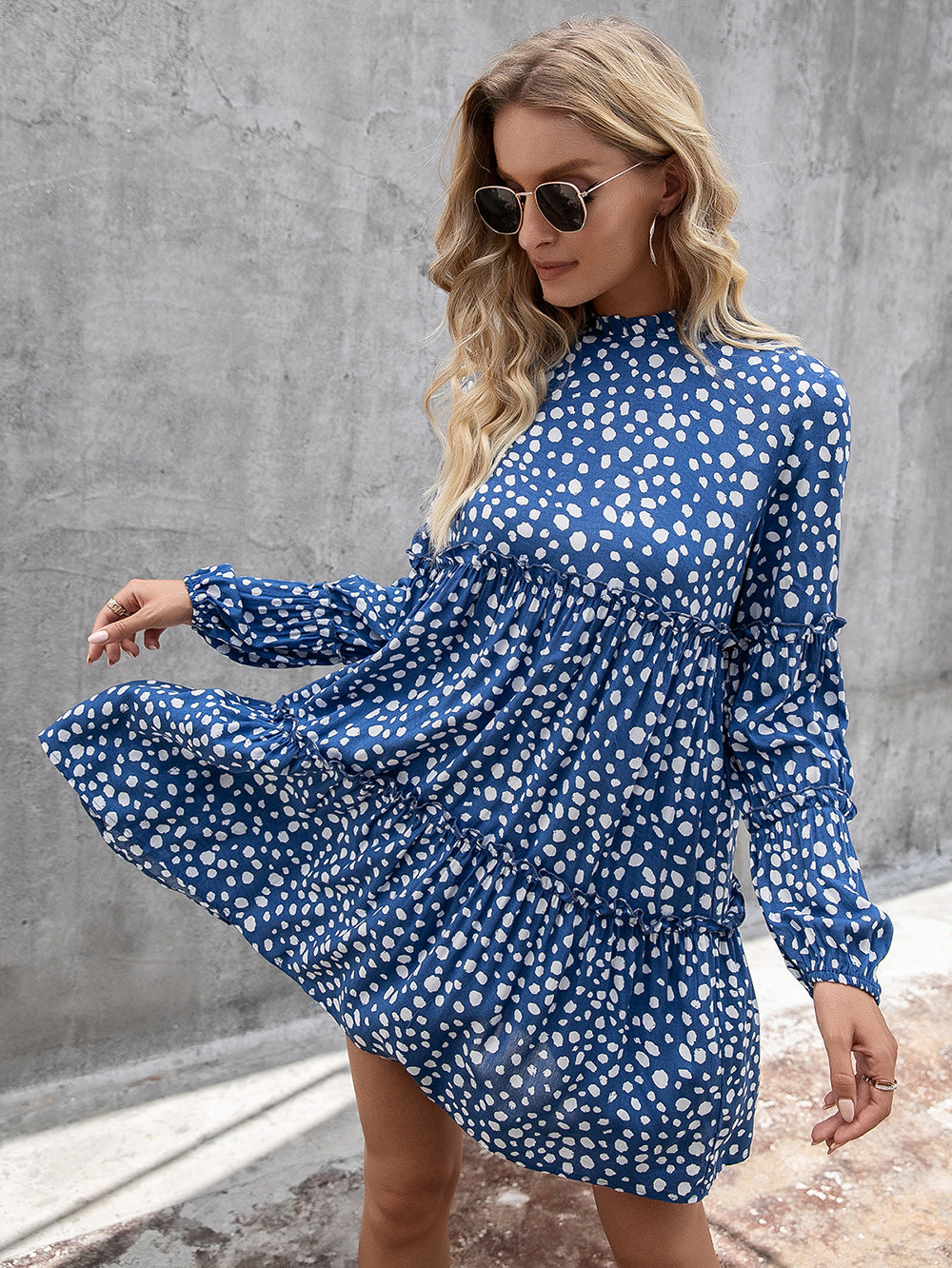 Dalmatian Printed Long Sleeve Tiered Dress  Krazy Heart Designs Boutique Azure S 