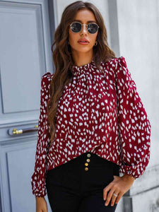Printed Mock Neck Puff Sleeve Blouse (2 Colors) Shirts & Tops Krazy Heart Designs Boutique Red XS 
