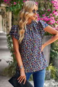 Floral Round Neck Flutter Sleeve Blouse (2 Colors) Shirts & Tops Krazy Heart Designs Boutique   