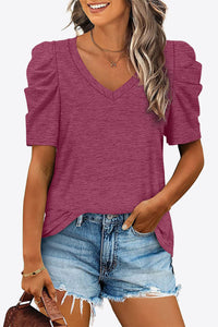 V-Neck Puff Sleeve Tee ( 6 Colors)  Krazy Heart Designs Boutique Fuchsia S 