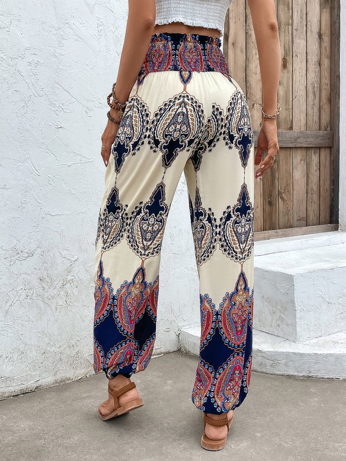 Printed Smocked High Waist Pants  Krazy Heart Designs Boutique   