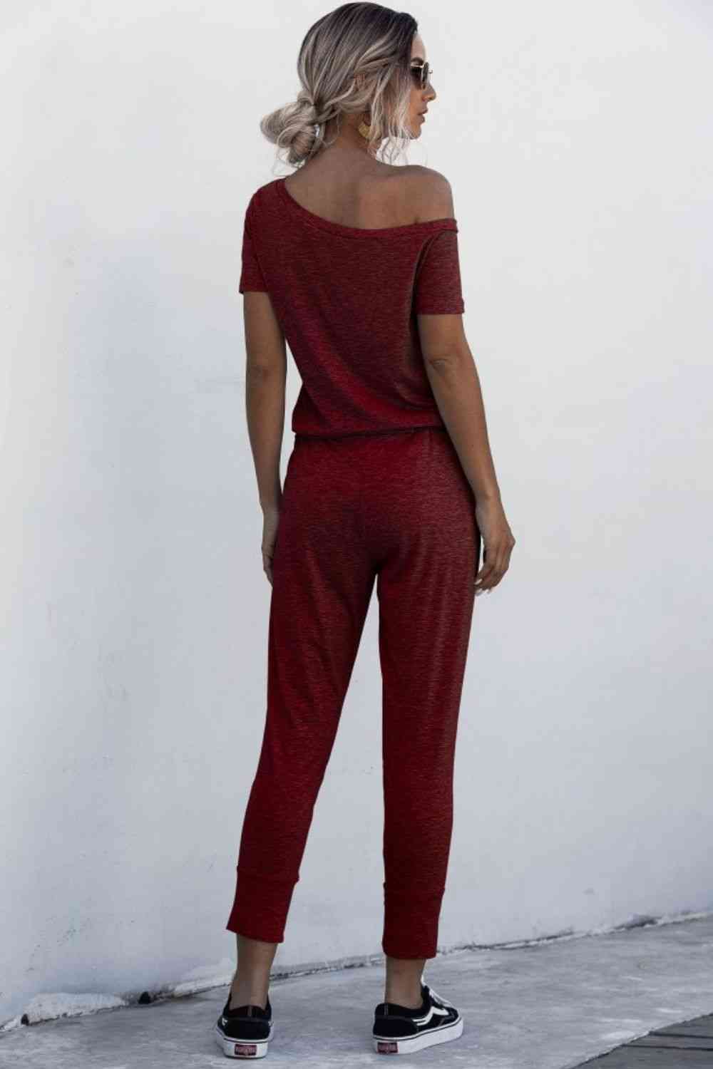 Asymmetrical Neck Tied Jumpsuit with Pockets (4 Colors)  Krazy Heart Designs Boutique   