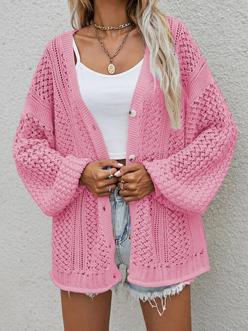 Openwork Button Front Cardigan (6 Colors) coats Krazy Heart Designs Boutique Dusty Pink S 