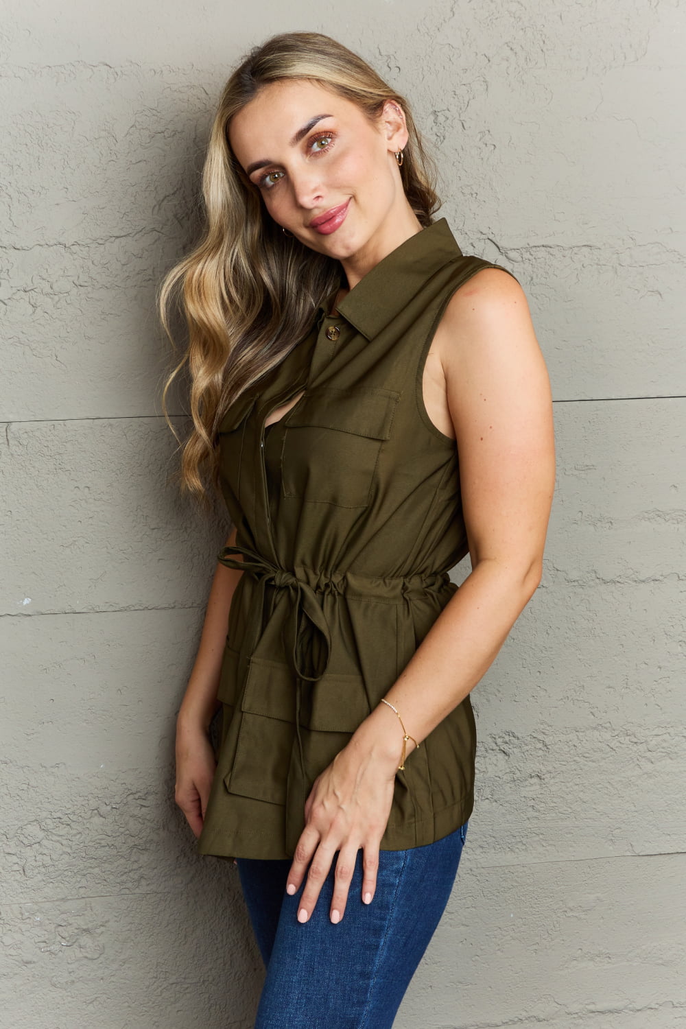 Ninexis Follow The Light Sleeveless Collared Button Down Top  Krazy Heart Designs Boutique   