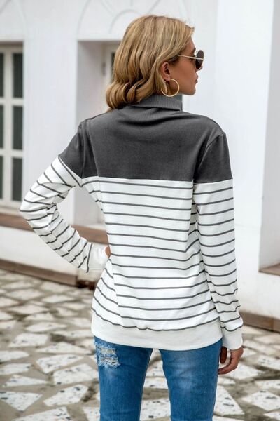 Striped Contrast Turtleneck Sweater (5 Colors) Shirts & Tops Krazy Heart Designs Boutique   