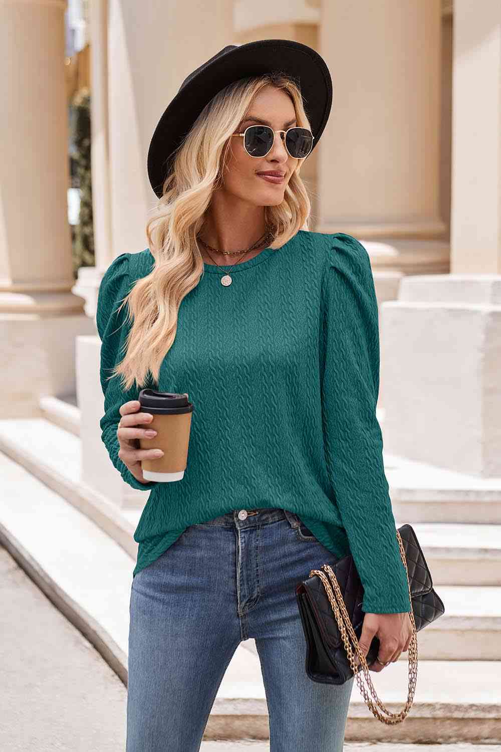 Round Neck Puff Sleeve Blouse (7 Colors) Shirts & Tops Krazy Heart Designs Boutique Teal S 
