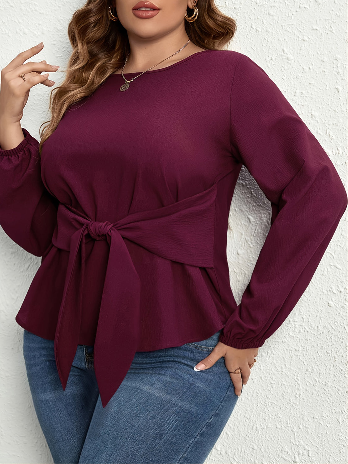 Plus Size Tie Front Long Sleeve Blouse  Krazy Heart Designs Boutique   