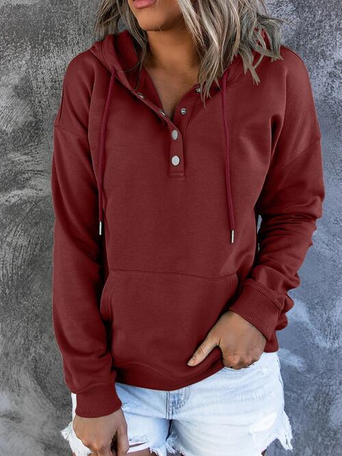 Half Snap Drawstring Long Sleeve Hoodie (12 Colors) Shirts & Tops Krazy Heart Designs Boutique Wine S 