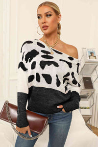 Full Size Two-Tone Boat Neck Sweater (3 Colors) Shirts & Tops Krazy Heart Designs Boutique Charcoal S 