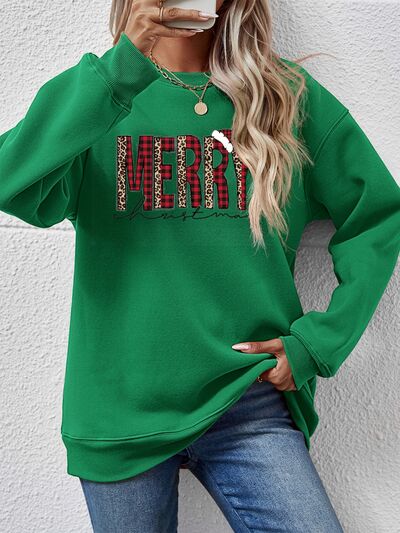 MERRY CHRISTMAS Round Neck Long Sleeve Sweatshirt (9 colors) Shirts & Tops Krazy Heart Designs Boutique Green S 