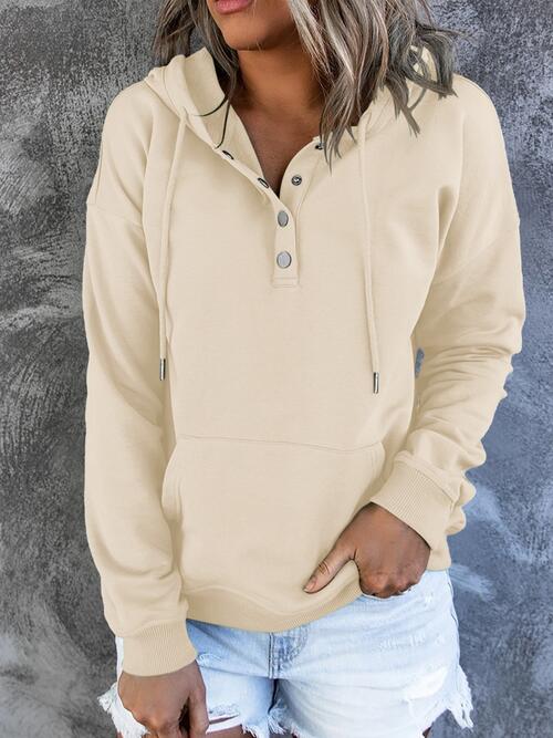 Half Snap Drawstring Long Sleeve Hoodie (12 Colors) Shirts & Tops Krazy Heart Designs Boutique Ivory S 