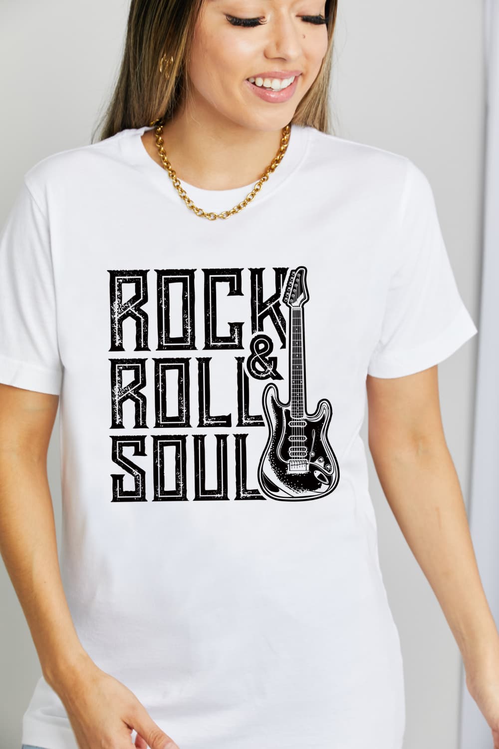 Simply Love Full Size ROCK & ROLL SOUL Graphic Cotton T-Shirt (2 Colors)  Krazy Heart Designs Boutique Bleach S 