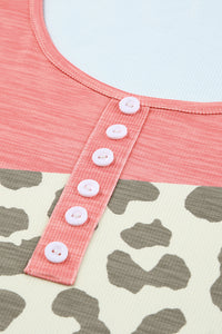 Leopard Color Block Decorative Button Tank  Krazy Heart Designs Boutique   