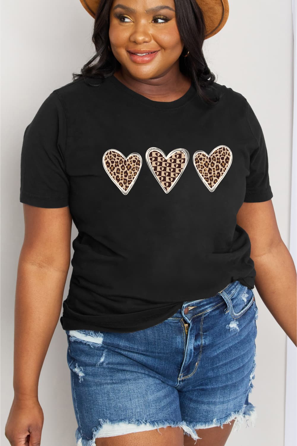 Simply Love Full Size Leopard Print Heart Graphic Cotton Tee (2 Colors)  Krazy Heart Designs Boutique   