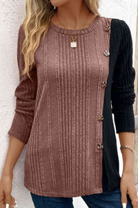 Contrast Color Long Sleeve Knit Top (6 Colors) Shirts & Tops Krazy Heart Designs Boutique Taupe S 