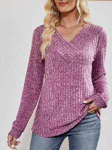 V-Neck Ribbed Long Sleeve Top (4 Colors) Shirts & Tops Krazy Heart Designs Boutique   