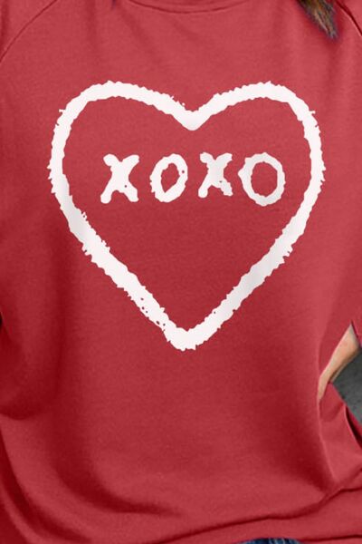 XOXO Heart Round Neck Sweatshirt Shirts & Tops Krazy Heart Designs Boutique   