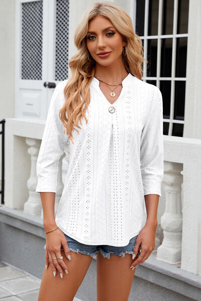 Eyelet Notched Knit Jacquard Top (8 Colors) Shirts & Tops Krazy Heart Designs Boutique   