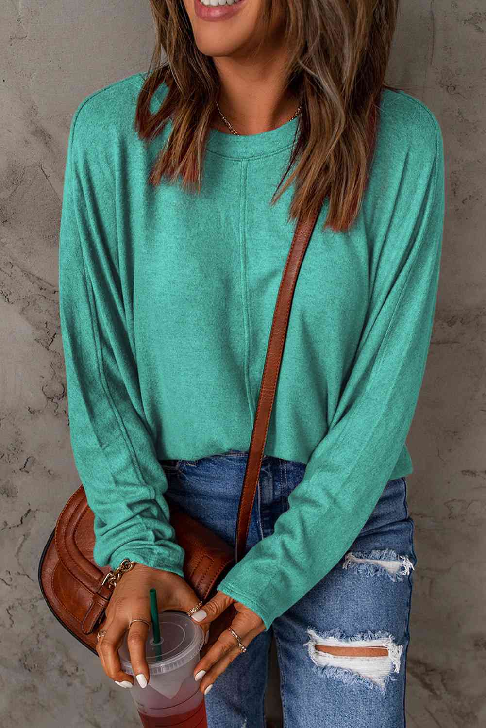 Seam Detail Round Neck Long Sleeve Top (5 Colors)  Krazy Heart Designs Boutique Green S 