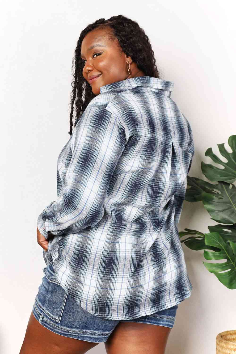 Double Take Plaid Dropped Shoulder Shirt (4 Colors)  Krazy Heart Designs Boutique   