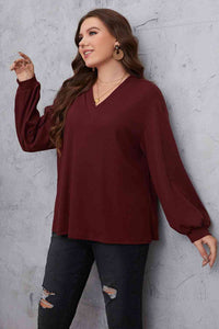 Melo Apparel Plus Size V-Neck Dropped Shoulder Blouse Shirts & Tops Krazy Heart Designs Boutique   