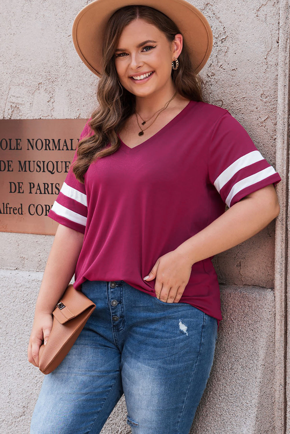 Plus Size Striped V-Neck Tee Shirt (10 Colors)  Krazy Heart Designs Boutique   