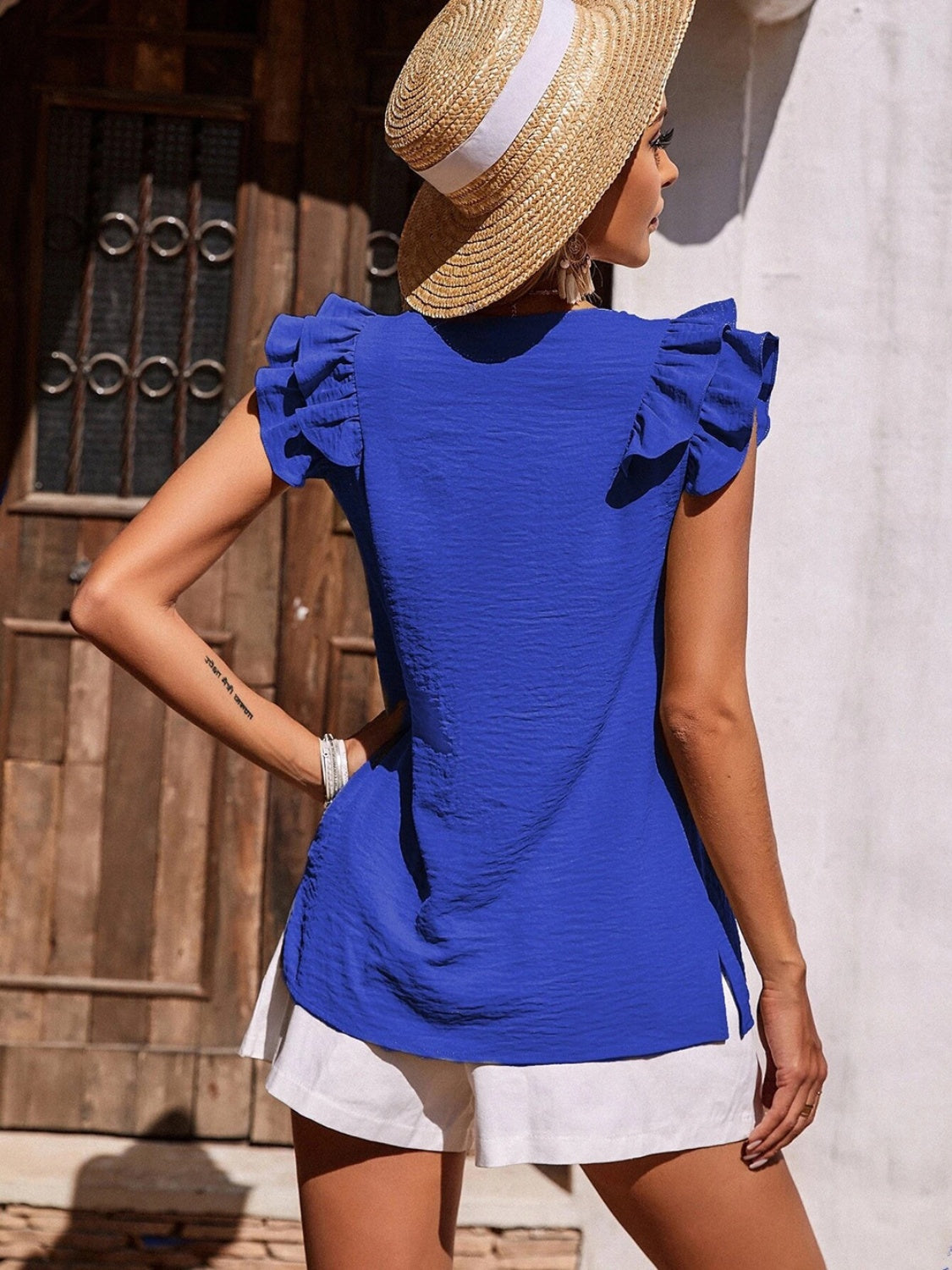 Ruffled V-Neck Cap Sleeve Blouse (3 Colors) Shirts & Tops Krazy Heart Designs Boutique   