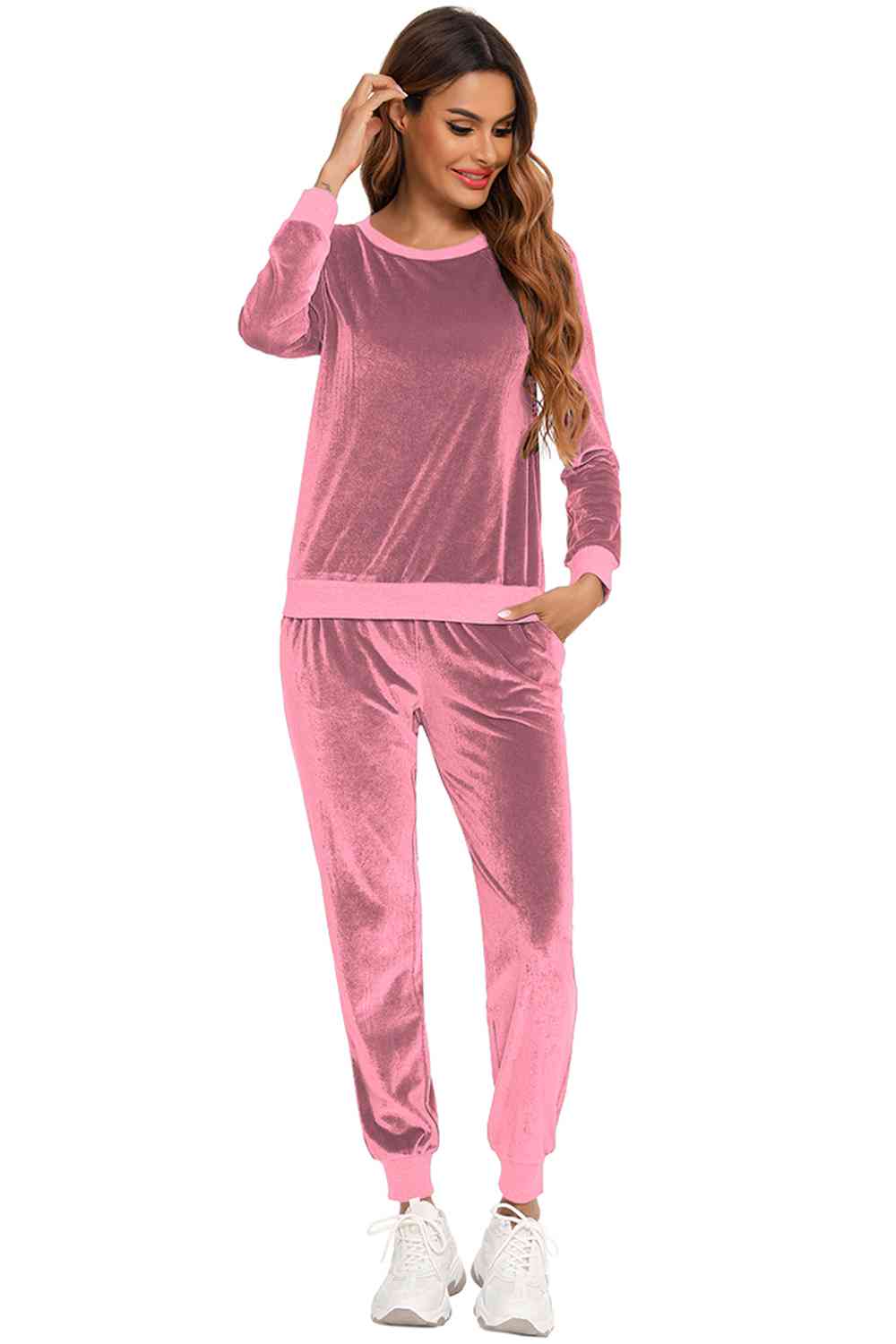 Round Neck Long Sleeve Loungewear Set with Pockets (3 Colors) Loungewear Krazy Heart Designs Boutique   