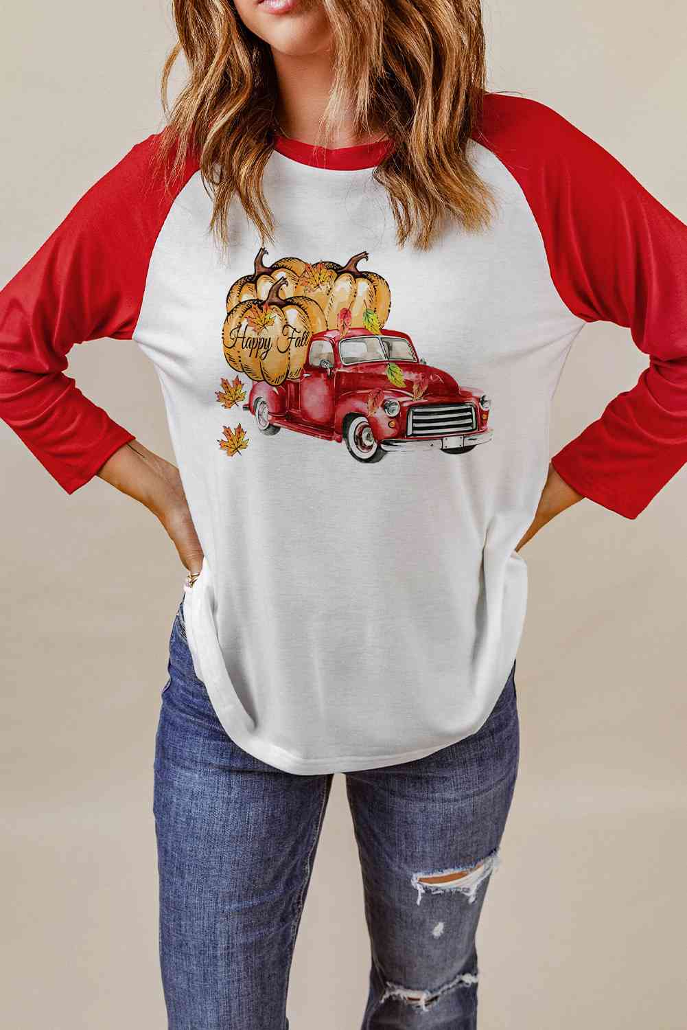 HAPPY FALL Graphic Raglan Sleeve Tee Shirts & Tops Krazy Heart Designs Boutique   