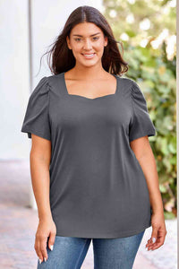 Plus Size Square Neck Puff Sleeve Top (7 Colors) Shirts & Tops Krazy Heart Designs Boutique Charcoal 1X 
