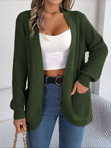 Open Front Ribbed Long Sleeve Cardigan with Pockets (5 Colors) coats Krazy Heart Designs Boutique Army Green S 