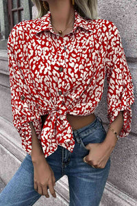 Double Take Leopard Roll-Tap Sleeve Shirt (3 Colors)  Krazy Heart Designs Boutique   