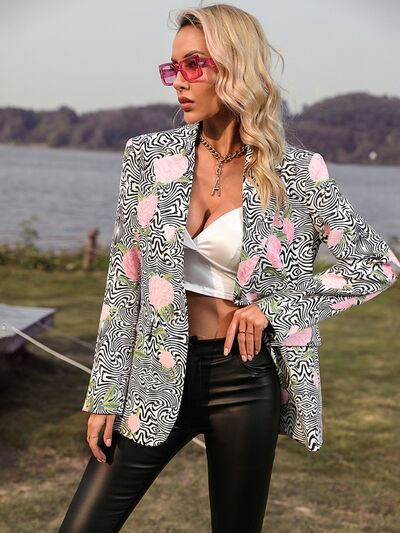 Printed Lapel Collar Long Sleeve Blazer coats Krazy Heart Designs Boutique Floral XS 