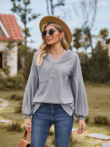 Dropped Shoulder Button-Down Hoodie (6 Colors) Shirts & Tops Krazy Heart Designs Boutique Heather Gray S 