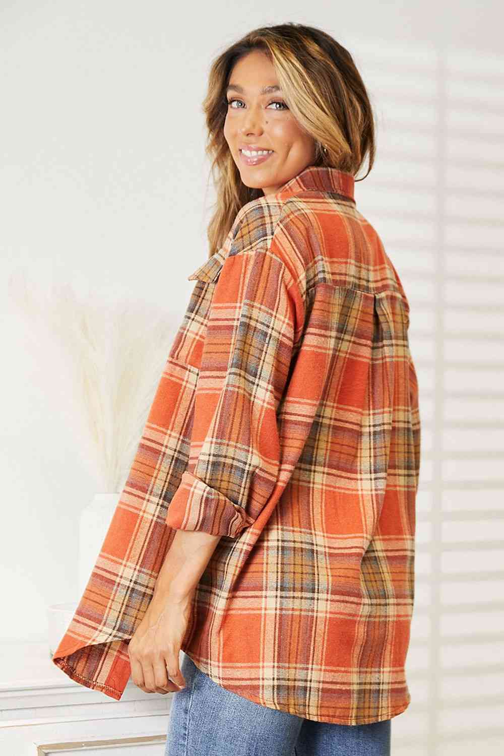 Double Take Plaid Dropped Shoulder Shirt (4 Colors)  Krazy Heart Designs Boutique   