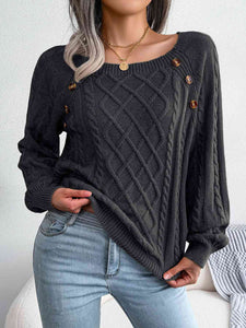 Decorative Button Cable-Knit Sweater (5 Colors) Shirts & Tops Krazy Heart Designs Boutique   