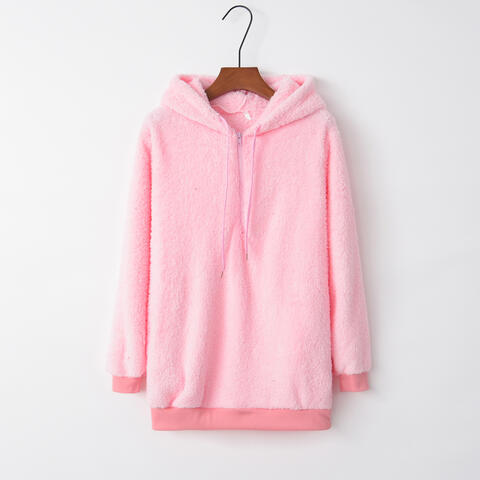 Quarter-Zip Drawstring Teddy Hoodie Shirts & Tops Krazy Heart Designs Boutique   